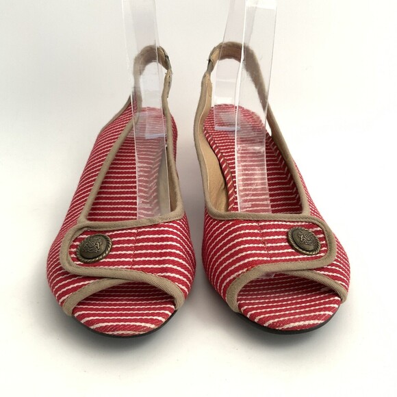 Atmosphere Kitten Heel Sandals Size 41 US 8M Red Stripe Slingback Peep-toe - Picture 4 of 11